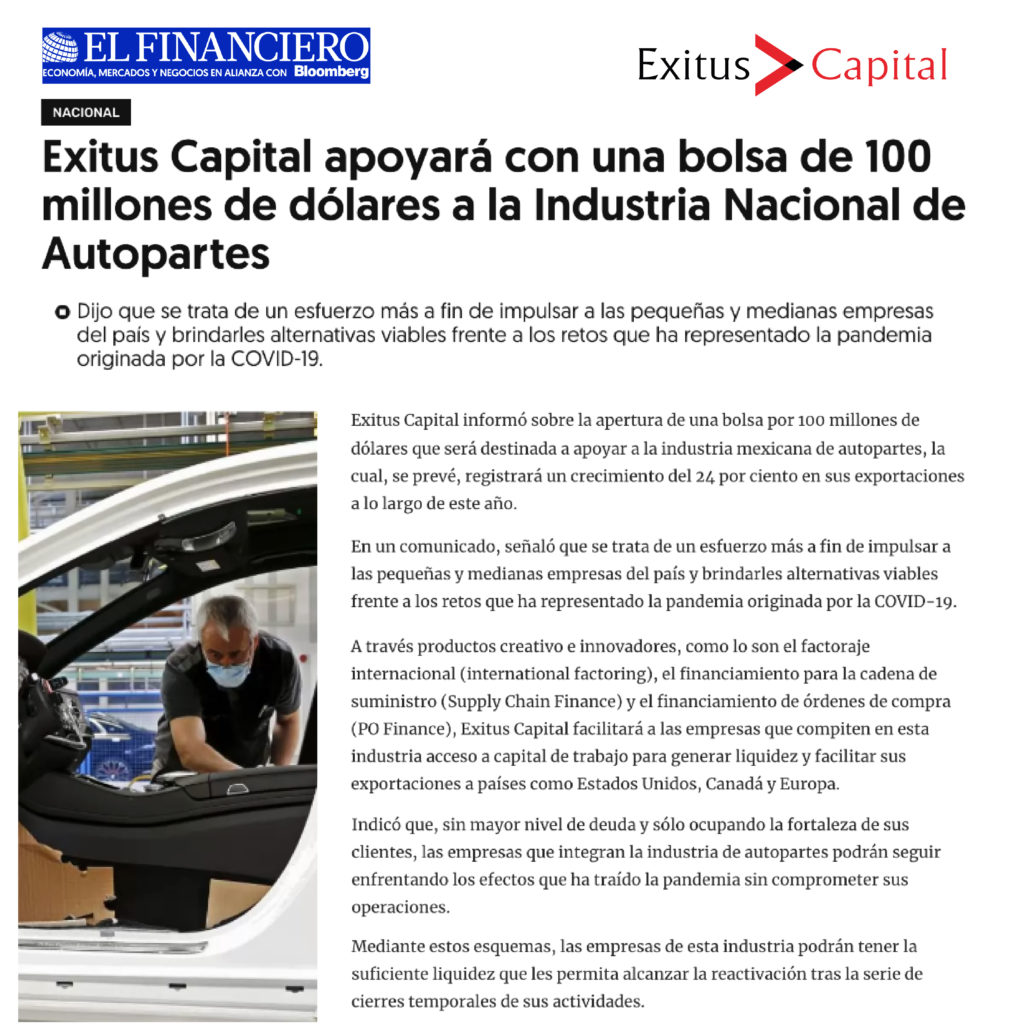 Exitus Capital apoya con 100 millones a industria de auto partes
